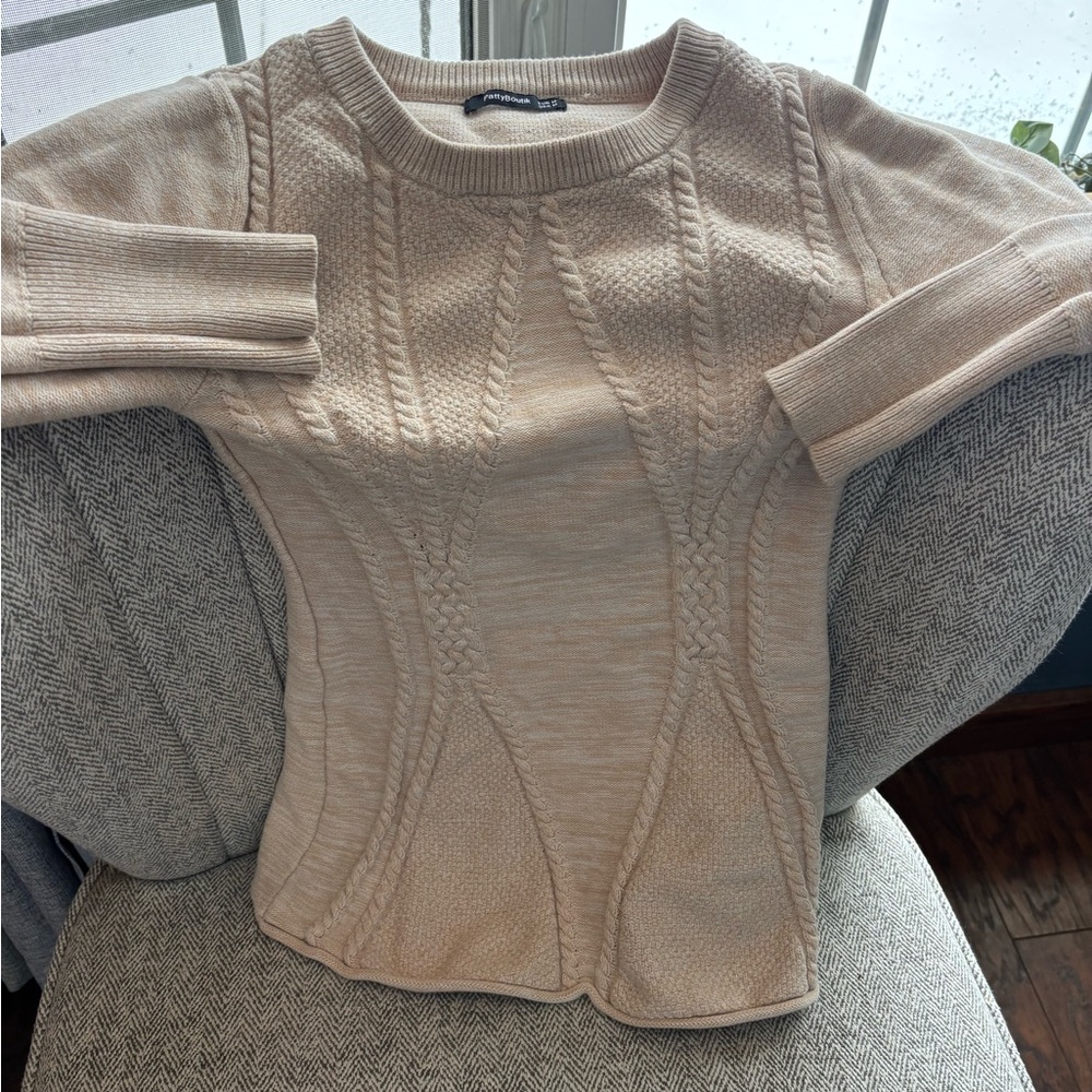 PattyBoutik Textured Cream Sweater